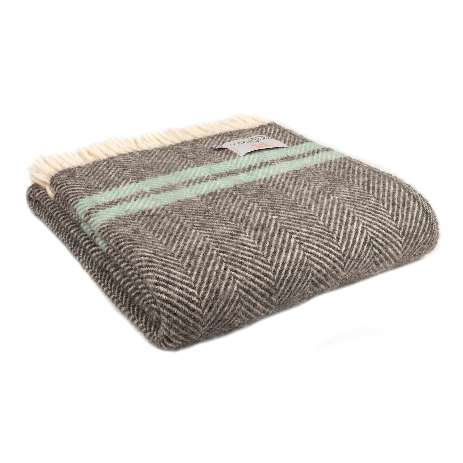 LIVARTE 2 Wolldecke – & Stripe\' Plaid Slate aus / \'Fishbone Wolle Tweedmill Ocea